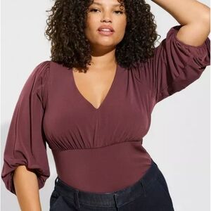 Women's V-Neck Puff Sleeve Top - Mauve